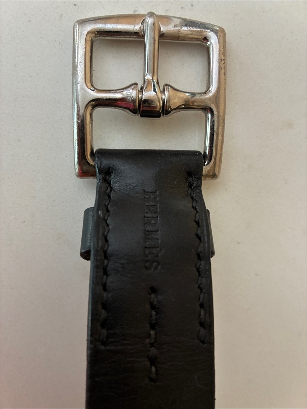 Hermès Black Leather Bracelet with Silver-Tone Buckle